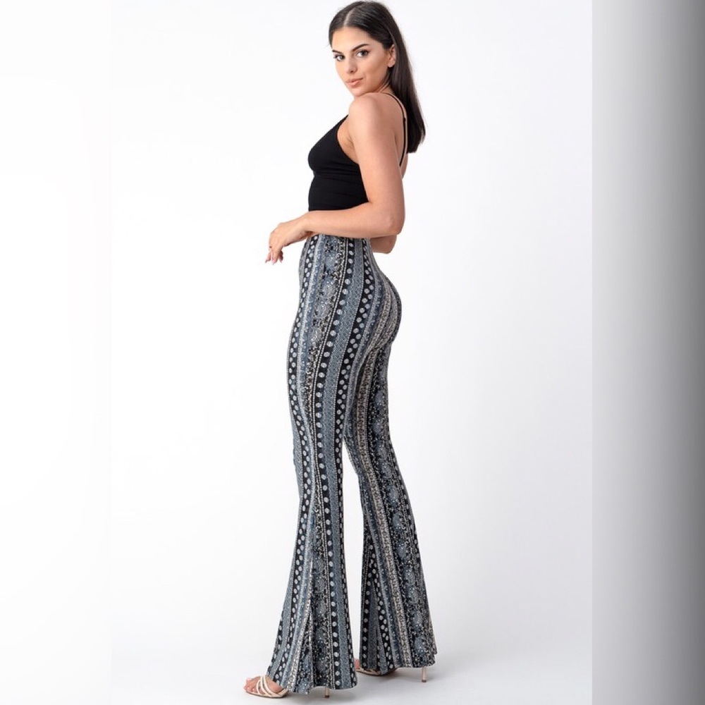 New Tribal Print Bell Bottom Flare Stretch Pants - Picture 2 of 12